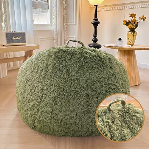 XeGe Comfy Bean Bag Cover(No Filler), Fluffy Stuffed Animal Storage Bean Bag Chair Cover for Bedroom Home Decor, Furry Fuzzy Bean Bag Cover for Adults Teens Kids, 100% Polyester, Anti-slip, Sage Green