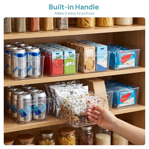8pcs Clear Storage Bins with Handles (Transparent)