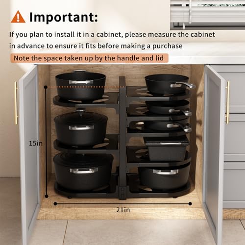 Adjustable Heavy Duty Pots and Pans Organizer Under Cabinet, 8-Tier Pot and Pan Organizers Inside Cabinet, Kitchen Cabinet Organizers and Storage, Black