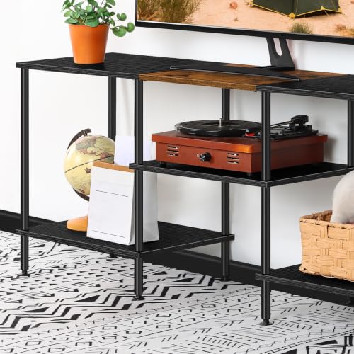 50 Inch TV Stands for Living Room Black TV Entertainment Center | Small Entertainment Center with Storage for 50 43 40 32 Inch TV Console Table for Bedroom Office