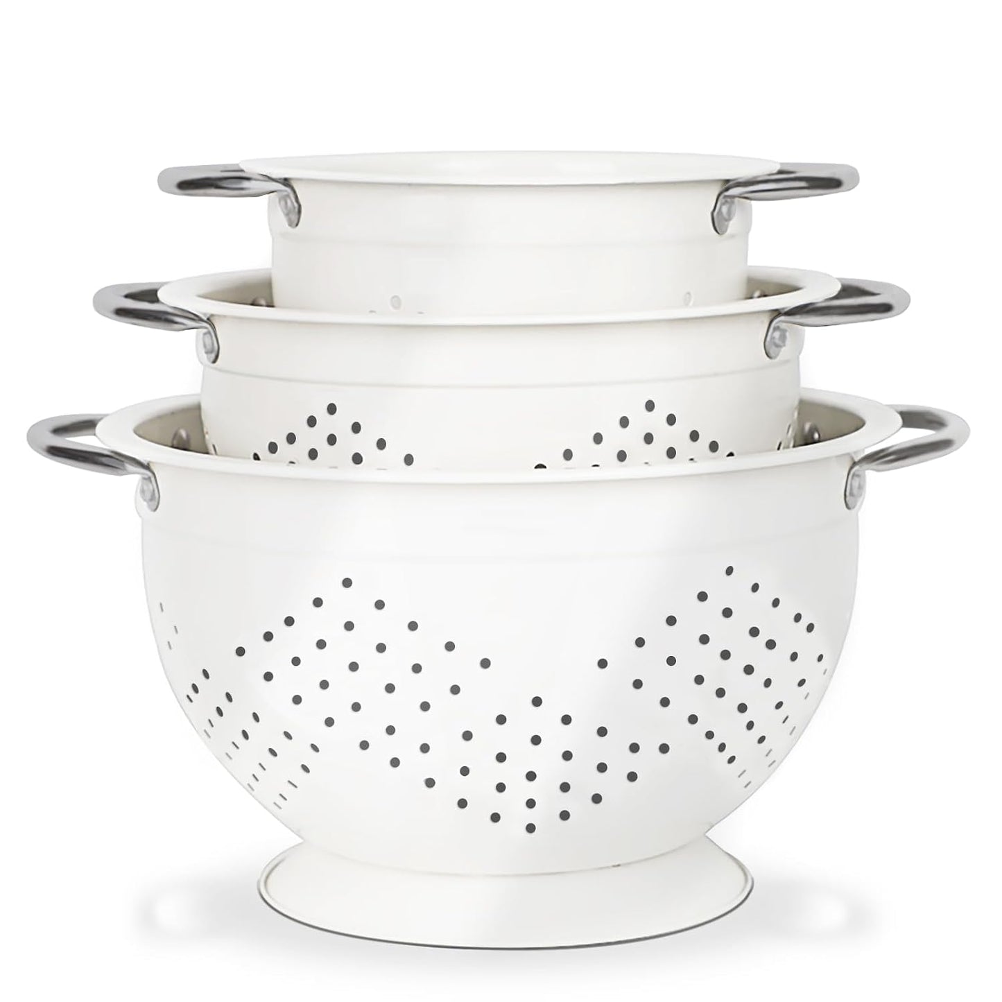 Colander Set for Kitchen, 1.5, 3, 5 Qt Food Strainers and Colanders | Stainless Steel Handle,Strainers and Colanders For Pasta, Vegetables, and Fruits, Coated Metal, Kitchen Essential
