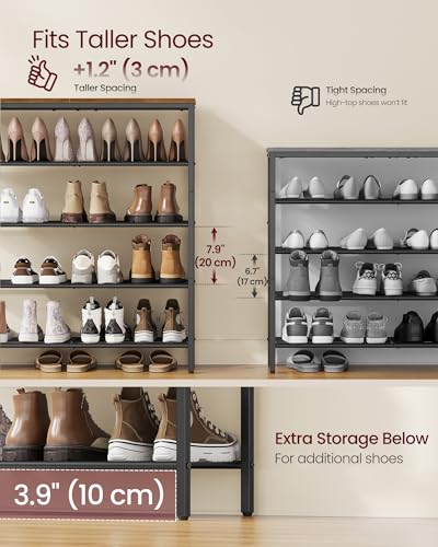 VASAGLE 5-Tier Shoe Rack, Large Shoe Storage Organizer for Closet, Entryway, 18-24 Pairs, with 4 Metal Mesh Shelves, 10.8 x 29.5 x 36.6 Inches, Rustic Brown and Black ULBS115KD01