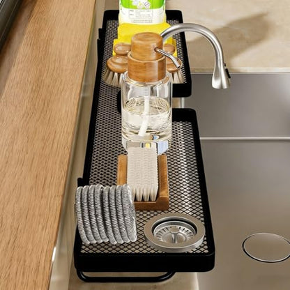 Sink Organizer Rack,No-Drill Freestanding Carbon Steel Faucet Storage Shelf, Washbasin Shelf, Tool-Free Organizer, Space-Saving Bathroom Countertop Organizer, Easy Drainage New (Black)