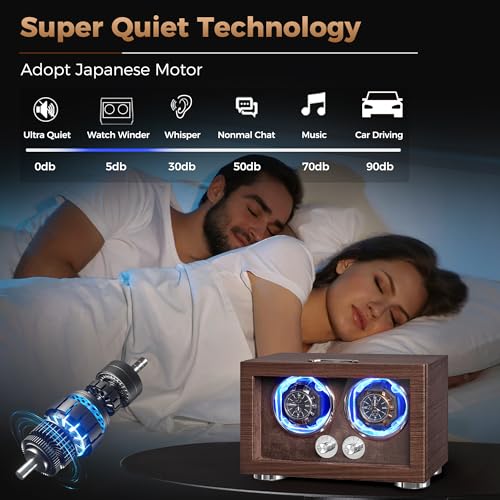 ANWBROAD Double Automatic Watch Winder, Watch Winder for Automatic Watches | 4 Modes, LED Light, Rotating Watch Box with Super Quiet Motor with Type-C Adapter, Dual Watch Winder Box (Brown), UJWW004M