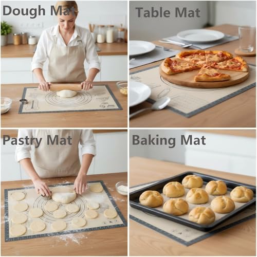Silicone Baking Pastry Dough Mat - 26x16Inch Extra Large Cookie Bread Rolling Mats Sheet, Nonstick Kitchen Counter Kneading Board,Thick Reusable Pie Cookies Pizza Fondant Making Matt Measurement(Gray)