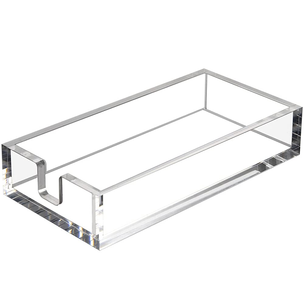Acrylic Napkin Holder for Bathroom, Guest Towel Holder Tray（Clear） | 8mm Thick, Decorative, Rectangle Flat Design, for Vanity, Washbasin, Parties, Weddings, Party, Hotel, Restaurant