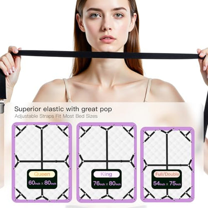 EasYoung 12PCS Bed Sheet Straps, Secure & Adjustable Fitted Sheet Holders for Full, Queen, King & More, Heavy Duty Nylon & Metal Clips
