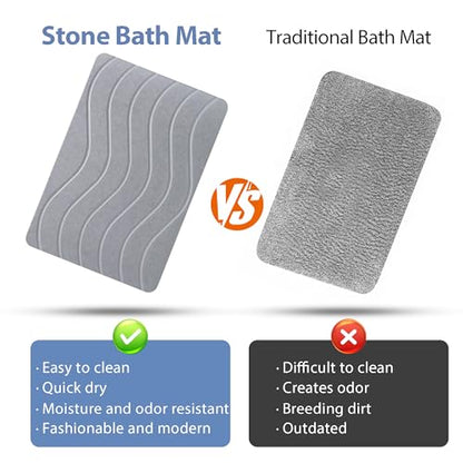 Absorbent Stone Bath Mat, Diatomaceous Earth Shower Mats, Non-Slip Water Absorbing Diatomite Stone Mat for Bathroom Floor, Quick-Drying Easy to Clean (23" x 16" Gray)