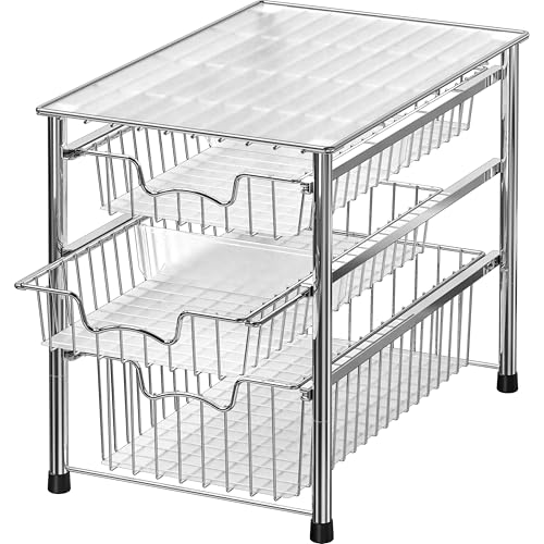 Simple Houseware Stackable 3 Tier Sliding Basket Organizer Drawer, Chrome