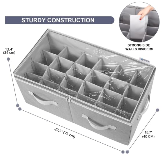 Shoe Organizer Closet Storage Solution with Clear Cover & Adjustable Dividers for Shoes, Handbags, Blankets, Linen, Clothing (Large - 24 Pairs, Grey)