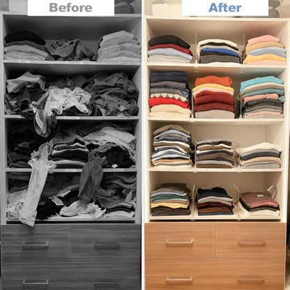 Purse Organizer for Closet Shelf Dividers: Clear Acrylic 8-Pack | Adjustable Bag Storage Organizer for Handbags, Sweaters, Towels, Jeans and Shoes on Wood Shelves
