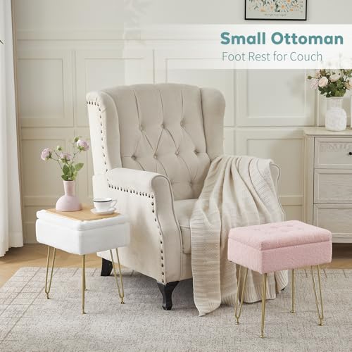BRIAN & DANY Vanity Stool, Faux Fur Vanity Stool Chair with Storage, Rectangle Makeup Chair Soft Padded Seat with Legs for Bedroom (White)