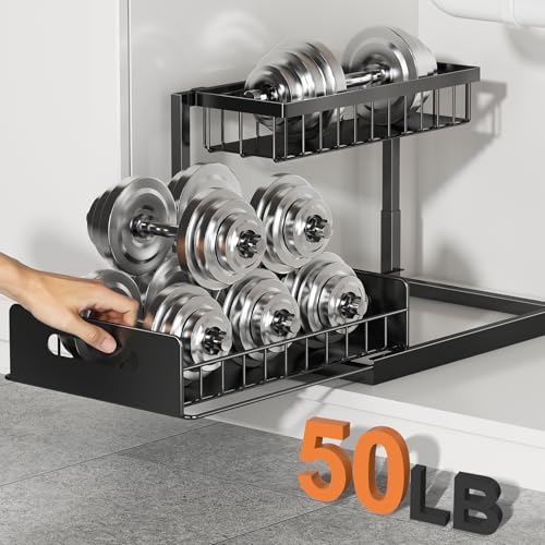Under Sink Organizer, L-Shaped Pull Out Cabinet Organizer, Kitchen | 2 Tier Metal Slide Out Shelf for Kitchen, Bathroom, Laundry, and Utility Cabinet Storage for Deep Cabinets, Black, 1 Pack