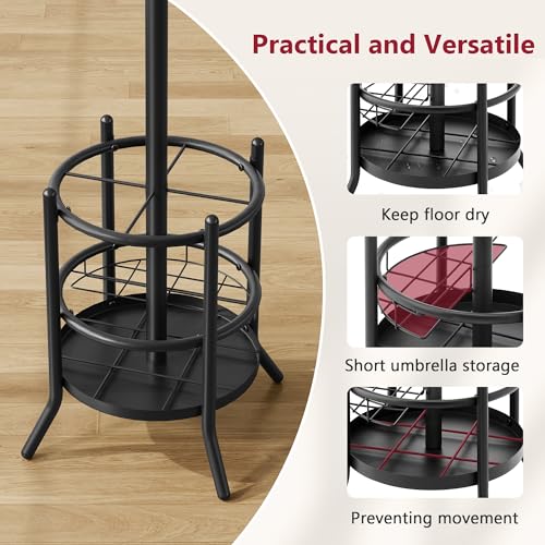 Coat Rack with Umbrella Holder, Coat Stand With 16 Hooks, Black | 2-In-1 Design, Coat Tree Freestanding, Durable & Stable, Space-Saving, For Living Room, Bedroom, Office
