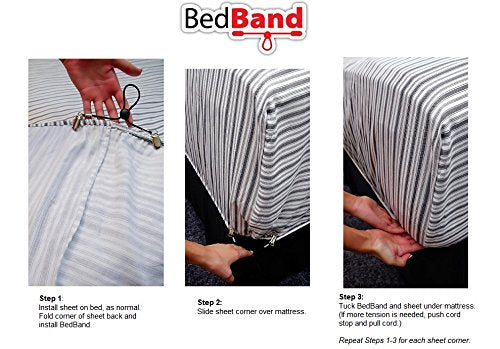 Not Made in China. 100% USA Worker Assembled.. Bed Sheet Holder, Gripper, Suspender and Strap. Smooth any Sheets on any Bed. Sleep Better. Patented.,Black,1 Pack (4 Bands)