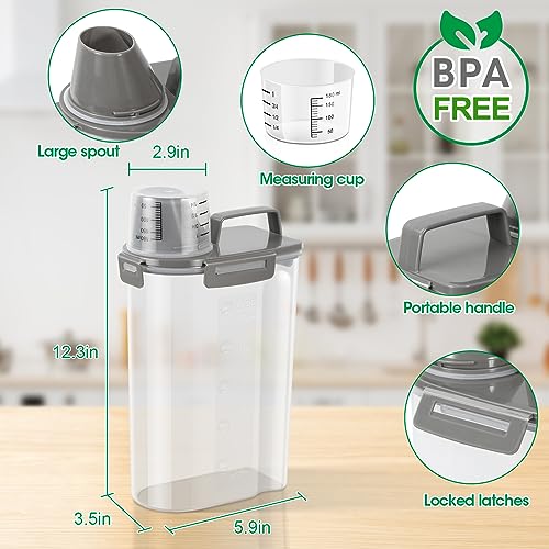 TBMax Rice Container Cereal Storage Container 2 Pack 5 Lbs, Kitchen Pantry Dry Food Storage Holder with Easy-Pouring Spout & Handy Cup, Small Pet Dog Cat Food Dispenser for Daily Feeding -Grey