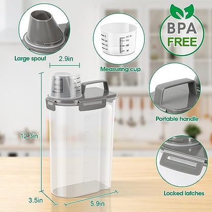 TBMax Rice Container Cereal Storage Container 2 Pack 5 Lbs, Kitchen Pantry Dry Food Storage Holder with Easy-Pouring Spout & Handy Cup, Small Pet Dog Cat Food Dispenser for Daily Feeding -Grey