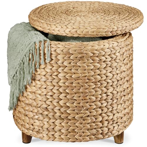 17" Round Storage Ottoman W/Lid, Handwoven Water H... (Natural)