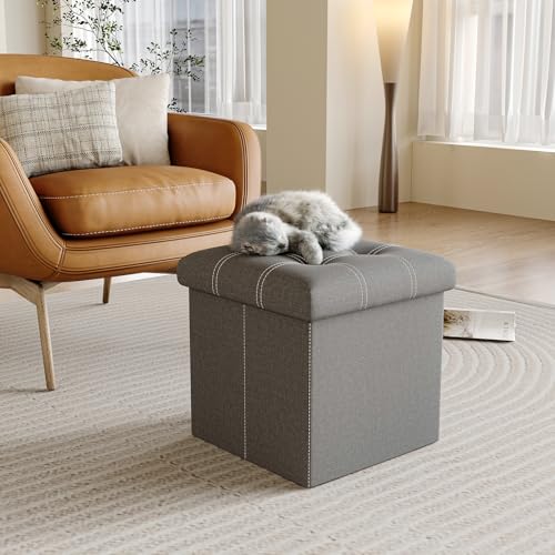 Storage Ottoman, Small Ottoman Foot Rest, Ottoman with Storage, Grey | Ottoman, 15-Inch Foldable Design with Hidden Storage & Padded Seat, Ideal for Dorm, Living Room & Bedroom