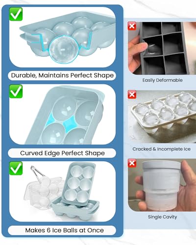 Large Ice Cube Tray for Freezer - 2 Pack Stackable Round Ice Cube Molds Set, Easy to Fill & Release with Storage Bin and Tongs for Kitchen, Party, Cocktail & Coffee, Gifts for Whiskey Lover (1.93In)