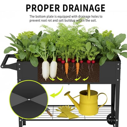Elevate 32" Tall Raised Garden Bed with Wheel,Planter Box for Backyard,Outdoor Garden, Patio, Balcony, 400lb Capacity,Black