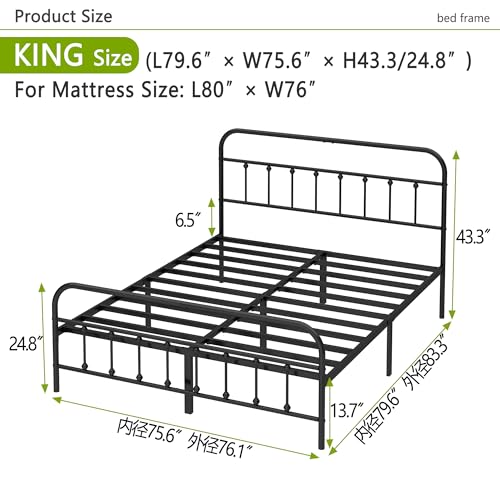 Kujielan Metal Bed Frame - Structurally Stable Heavy Duty Steel Slat Supported King Bed Frames,No Box Spring Needed for Easy Removal and Transport.