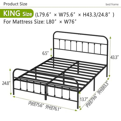 Kujielan Metal Bed Frame - Structurally Stable Heavy Duty Steel Slat Supported King Bed Frames,No Box Spring Needed for Easy Removal and Transport.