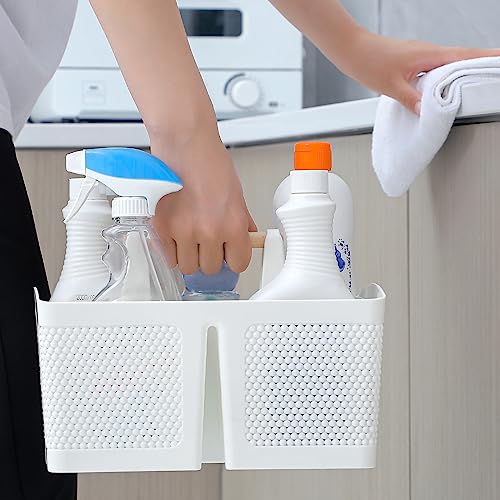 Portable Shower Caddy Basket Plastic Cleaning Caddy Organizer Storage Tote with Handle for Bathroom, College, Dorm Room Essentials, White | Cleaning Caddy Organizer for Bathroom, College Dorm Room Essentials, Storage Tote