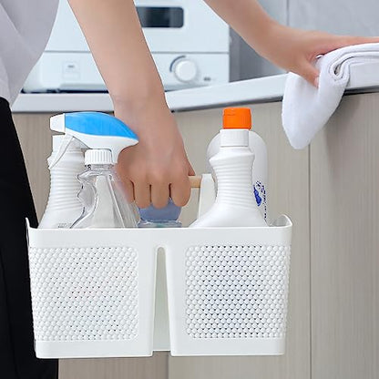 Portable Shower Caddy Basket Plastic Cleaning Caddy Organizer Storage Tote with Handle for Bathroom, College, Dorm Room Essentials, White | Cleaning Caddy Organizer for Bathroom, College Dorm Room Essentials, Storage Tote