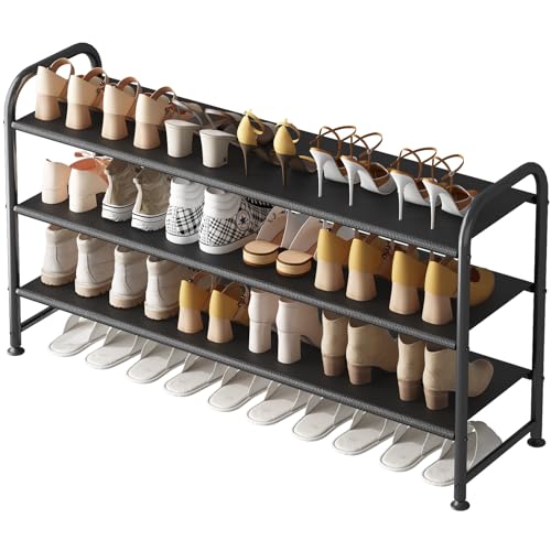 INGIORDAR 3 Tier Long Shoe Rack Organizer for Closet Metal Shoe Storage | Extra-wide Design Stores 20+ Pairs of Shoes, Sturdy Metal Frame, Ideal for Entryway,Closet and Garage Storage Black