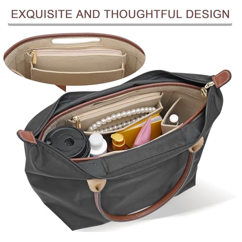 Felt Purse Organizer Insert for Longchamp Le Pliage L Bag Handbag Leather edge Longchamp Organizer Insert (Beige, Large)