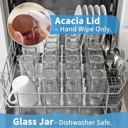 Glass Spice Containers for Kitchen: 24P 4oz Dishwasher Safe Jars