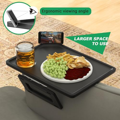 Couch Arm Tray Table Sofa Arm Clip Table, Armrest Tray Table Suitable for Home Drinks/Fast Food/Fruit Etc, Large Size Multi-Function Black