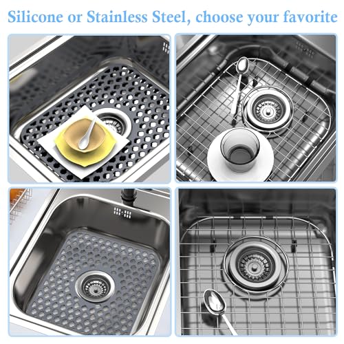 Silicone Sink Protector Kitchen Sink Mat 2 Pack 13... (Gray | Silicone)