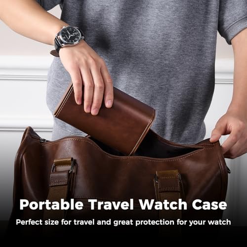 ProCase Watch Travel Case, 2 Slot PU Leather Watch Roll Box for Men, Brown | Portable Watch Organizer, Anti-Shift Angled Pillow Track, Scratch Resistant Soft Lining, Ideal Gift for Him/Her
