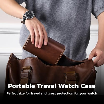 ProCase Watch Travel Case, 2 Slot PU Leather Watch Roll Box for Men, Brown | Portable Watch Organizer, Anti-Shift Angled Pillow Track, Scratch Resistant Soft Lining, Ideal Gift for Him/Her