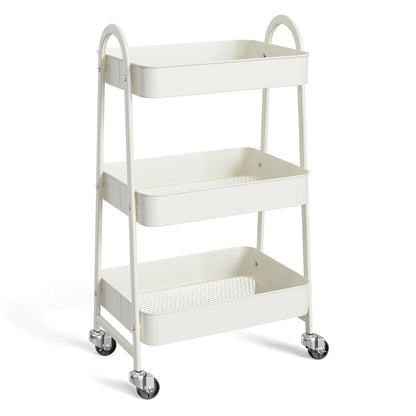 3-Tier Metal Rolling Cart with Lockable Wheels, He... (White | Metal)