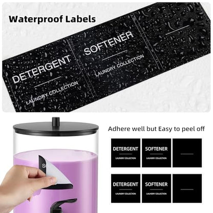 Glass Laundry Detergent Dispenser, 128 oz / 3.5L Fabric Softener Dispenser for Laundry Room Organization, Detergent Holder with Plastic Spigot (Black, 2 Pack)