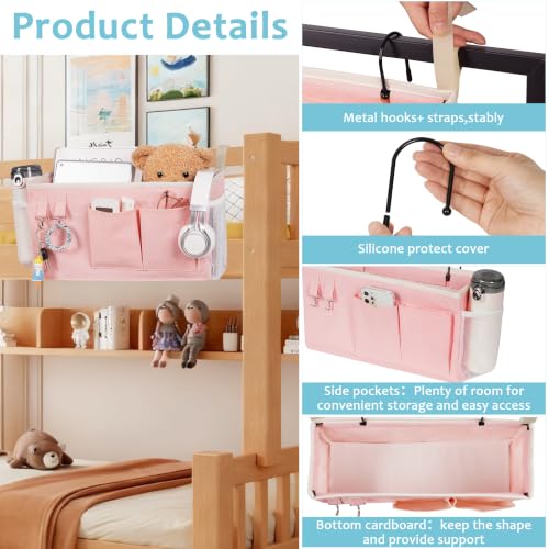 Bedside Caddy, Bedside Storage Bag Hanging Organizer for Bunk Dorm Bed Rail | Bed Caddy with Hooks, Top Bunks and Dorm Essentials for Water, Tissues, Tablets, Books, Phones, Remotes and Other Necessories