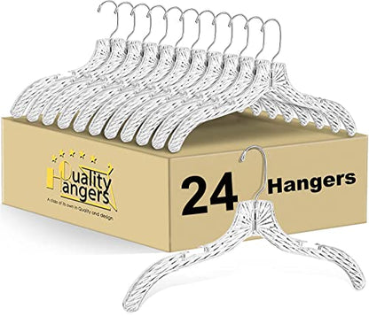 Quality Clear Plastic Hangers 24 Pack - Crystal Cut for Shirts, Suits, Coats, Dresses Hangers, Heavy Duty & Nonslip Design with Swivel Hook, 17 inches