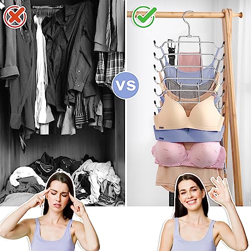 2Pcs Tank Top Hangers Space Saving Hanger Organizer Bra Hangers Silver | 360° Rotating Metal Closet Organizers and Storage Lingerie Hangers for Tank Tops Cami Bras Belts Swimsuits Lingeries