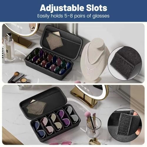 Travel Sunglasses Organizer, Hard Shell Sunglass Case Adjustable Slots for Multiple Sunglass Eyeglass Case