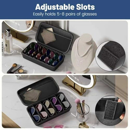 Travel Sunglasses Organizer, Hard Shell Sunglass Case Adjustable Slots for Multiple Sunglass Eyeglass Case