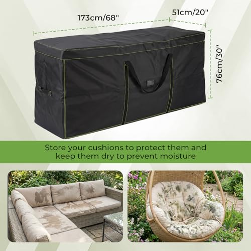 GARPROVM Extra Large Patio Cushion Storage Bag, 68"x20"x30" Outdoor Furniture Cushion Storage with Carry Handles, 420D Oxford Fabric Waterproof Storage Bag for Garden Cushions Christmas Tree
