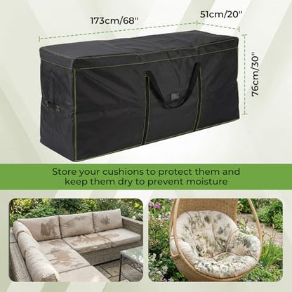 GARPROVM Extra Large Patio Cushion Storage Bag, 68"x20"x30" Outdoor Furniture Cushion Storage with Carry Handles, 420D Oxford Fabric Waterproof Storage Bag for Garden Cushions Christmas Tree
