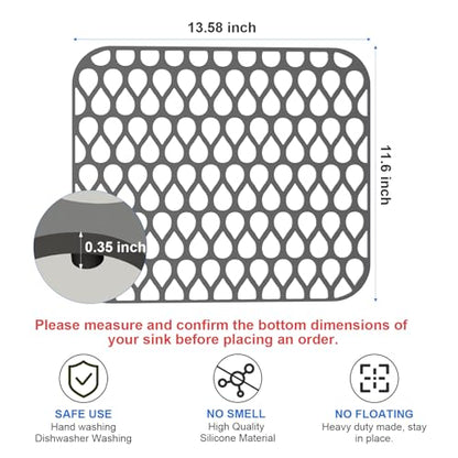 Silicone Sink Mat 2PCS TOOVEM Sink Protectors for Kitchen Sinks | 13.58 x 11.6 inch Sink Protectors for Kitchen Sinks, Folding Grid for Bottom of Farmhouse Stainless Steel Porcelain Sink