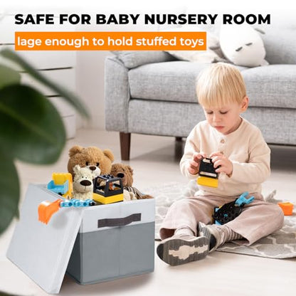 Large Closet Storage Baskets Bins with Lids 4 Pack, Storage Baskets for Organizing Shelves Nursery Bedroom, Home Dorm Closet Organizers Cubes for Clothes Toys Blanket Book - Stackable -14x10x9.5