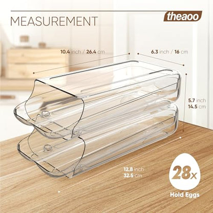 Egg Holder for Fridge, Automatic Rolling Egg Container, Clear, 2Pack