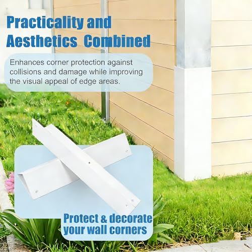 2 Pack White Stainless Steel Corner Guards, 3 3/8" x 3 3/8" x 11 3/4" | Metal Siding Corner Protector, 89° Angle, Outdoor Protection for Exterior Walls, Fences & Pavilions