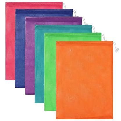 Frienda 6pcs Mesh Bag Drawstring Mesh Laundry Bags, 11 x 15 Inch Durable Nylon for Pool Beach Ball Collecting Travel Gym Laundry and Toys(Multicolor)